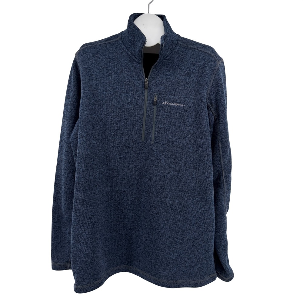 Eddie Bauer Pullover Men TL Sweater Fleece Heathered Blue Quarter Zip Tall